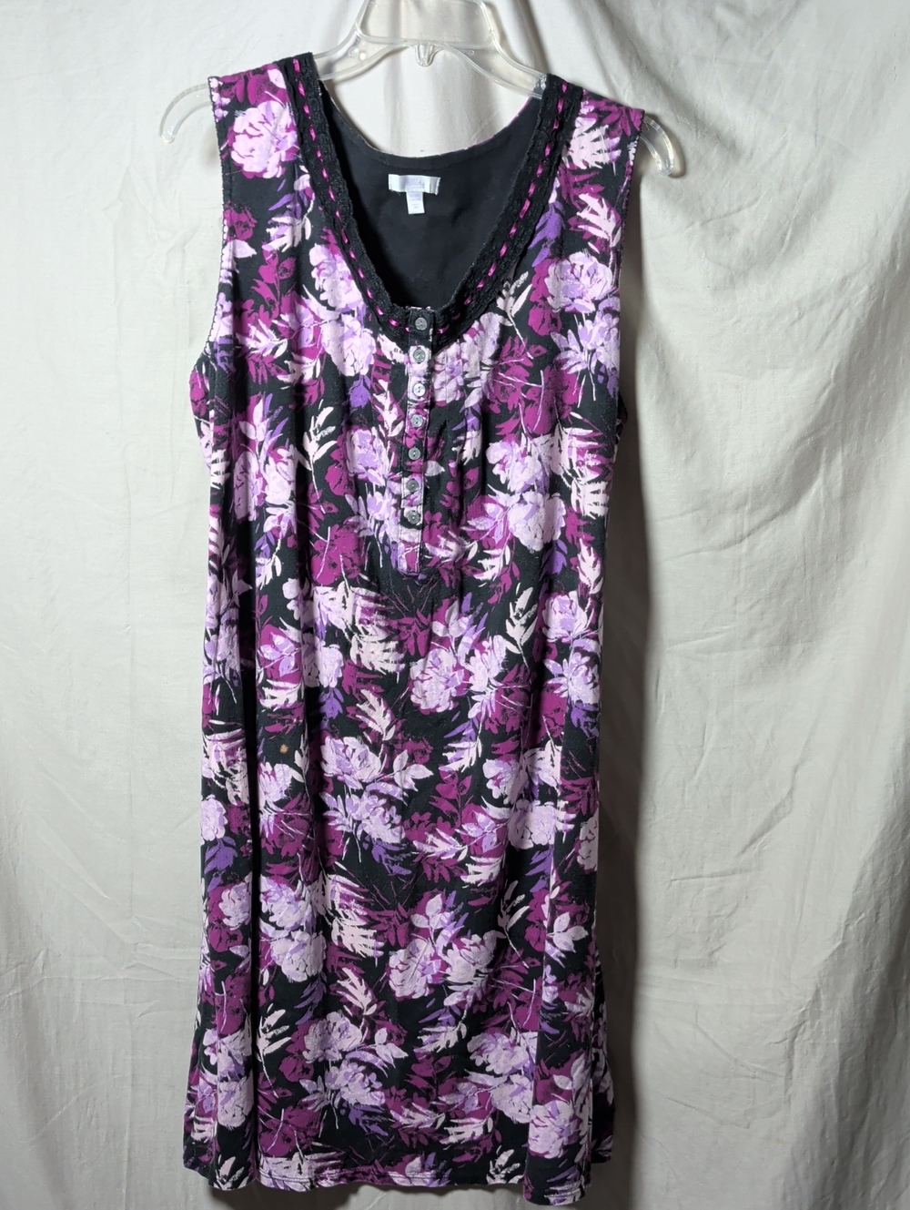 Secret Treasures Black Floral Sleep Chemise with Purple Accents Relaxing Comfort